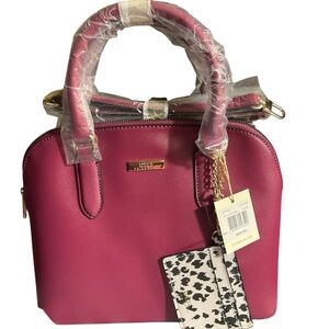 Trina Turk Wine Color Satchel with Gold Details and Animal Print Card case NWT